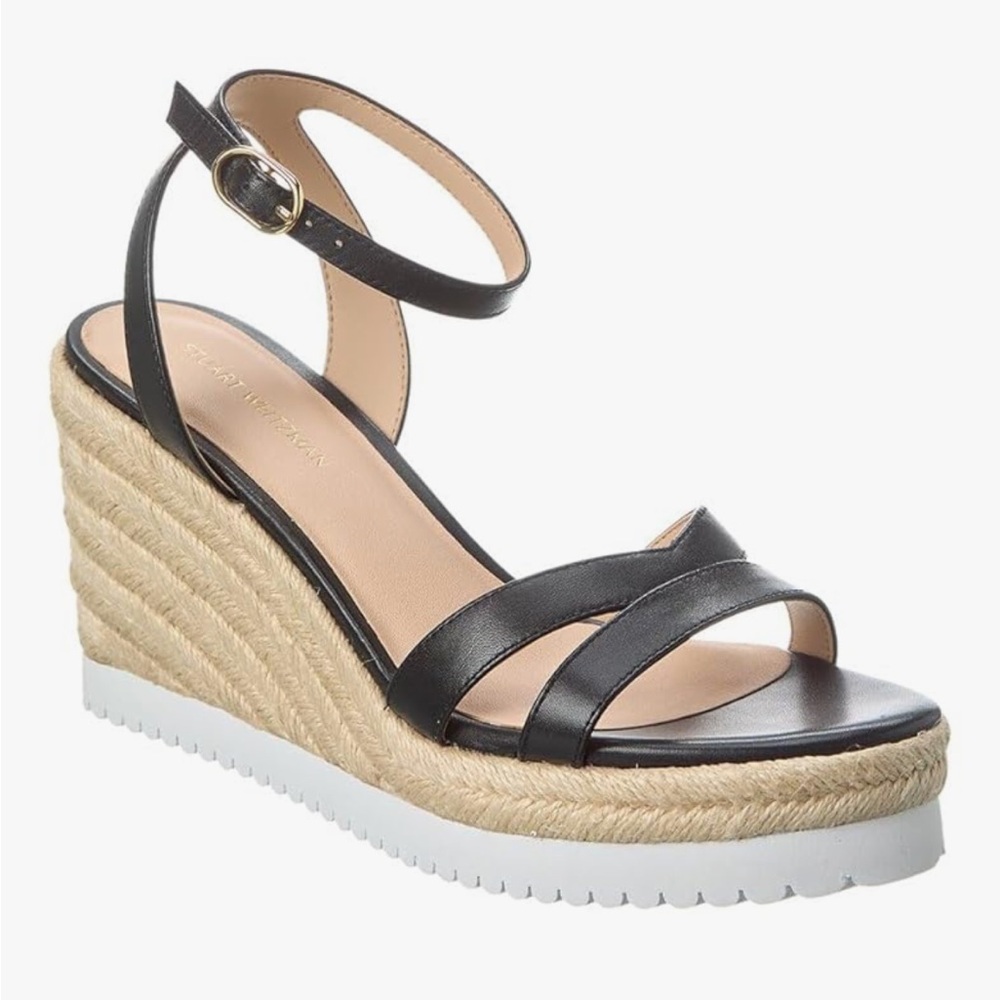 Stuart Weitzman Catlina Leather Wedge Sandals color: black size 5.5 new